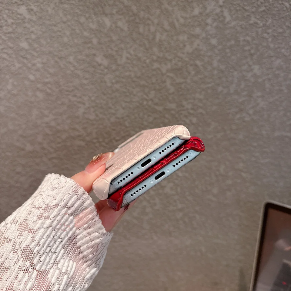 Funda de lujo con textura de piel de cocodrilo brillante para iPhone 17 Air 16 15 14 Plus 13 11 Pro Max, sin marco a prueba de golpes para chica 6
