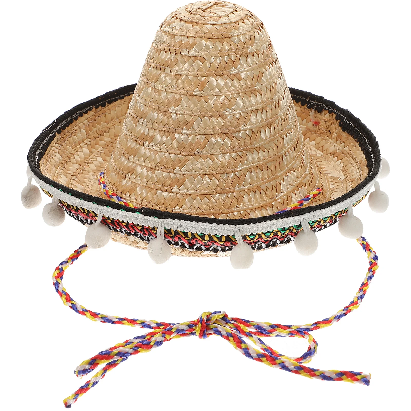 

20Cm Pompom Hat Mexican Straw Hat Hawaiian Style Dressing Up Prop Party Supplies Summer Beach Vacation Gift Grass Color Cool Sun