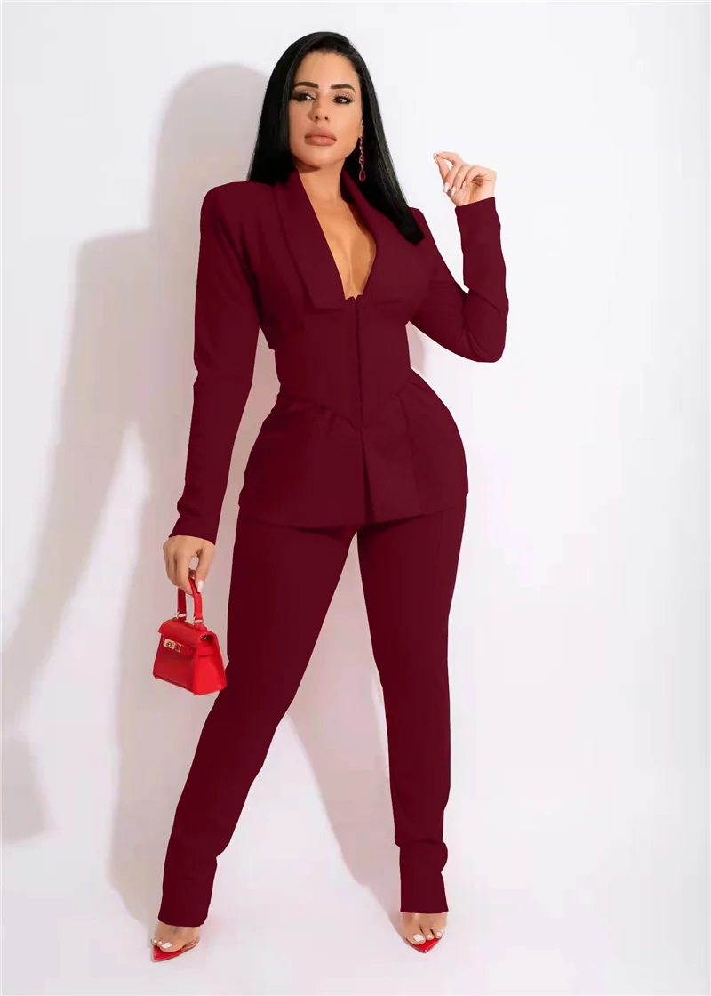 Elegant Office Lady 2 Piece Sets Womens Outfits Corset Blazer Coat and Pencil Pants Business Suit Work Wear Matching Set Uniform