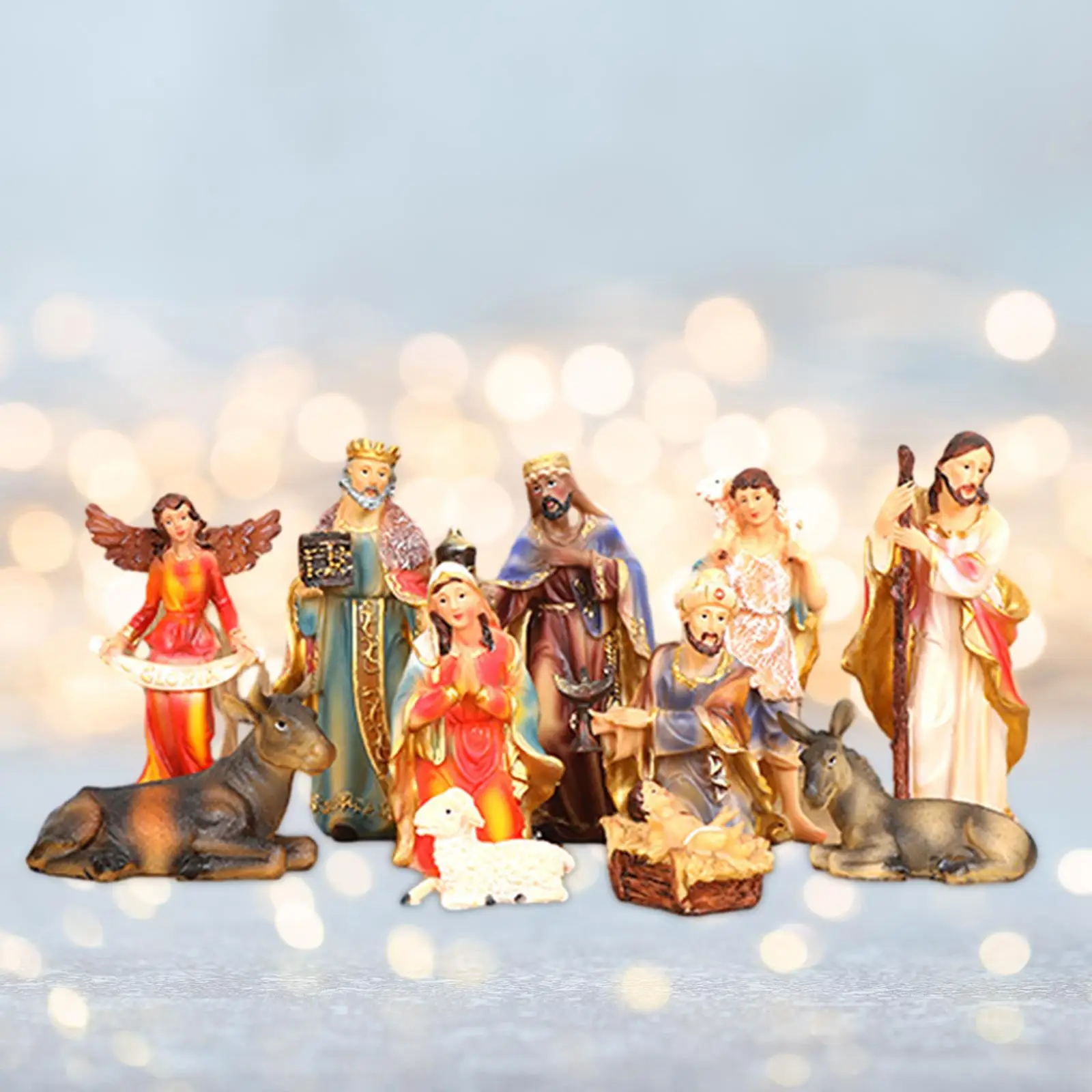 11x Nativity Scene Set Sculptures Jesus Sculpture for Shelf Home Desktop