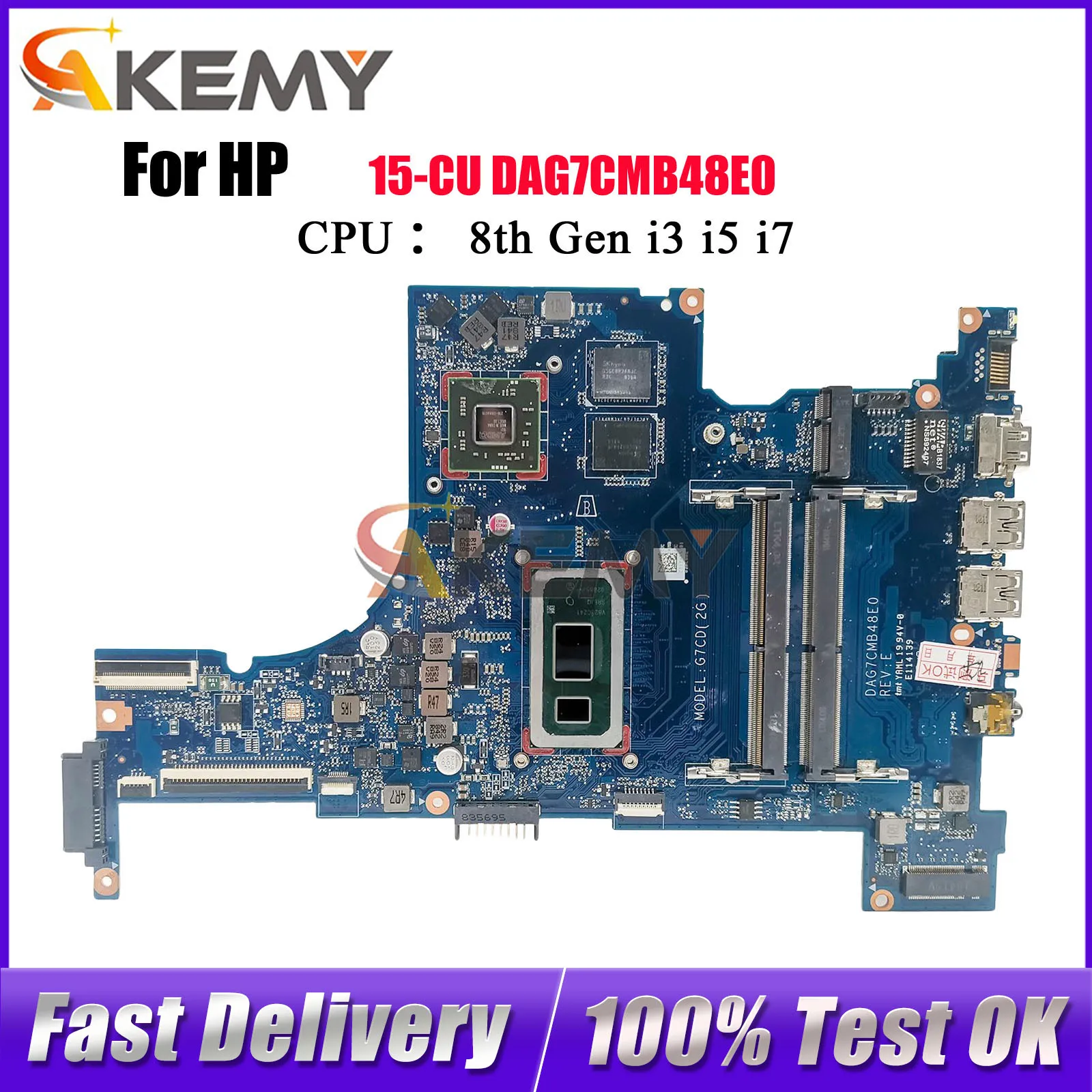 

DAG7CMB48E0 Материнская плата для ноутбука HP Pavilion 15-CU с процессором i3 i5 i7 8-го поколения V2G GPU DDR4 100% полностью протестирована