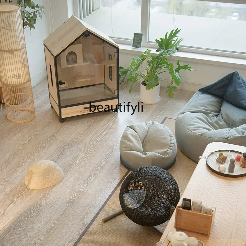 

zxqxzCat cage cabinet, solid wood, honey bag glider rabbit cage personality