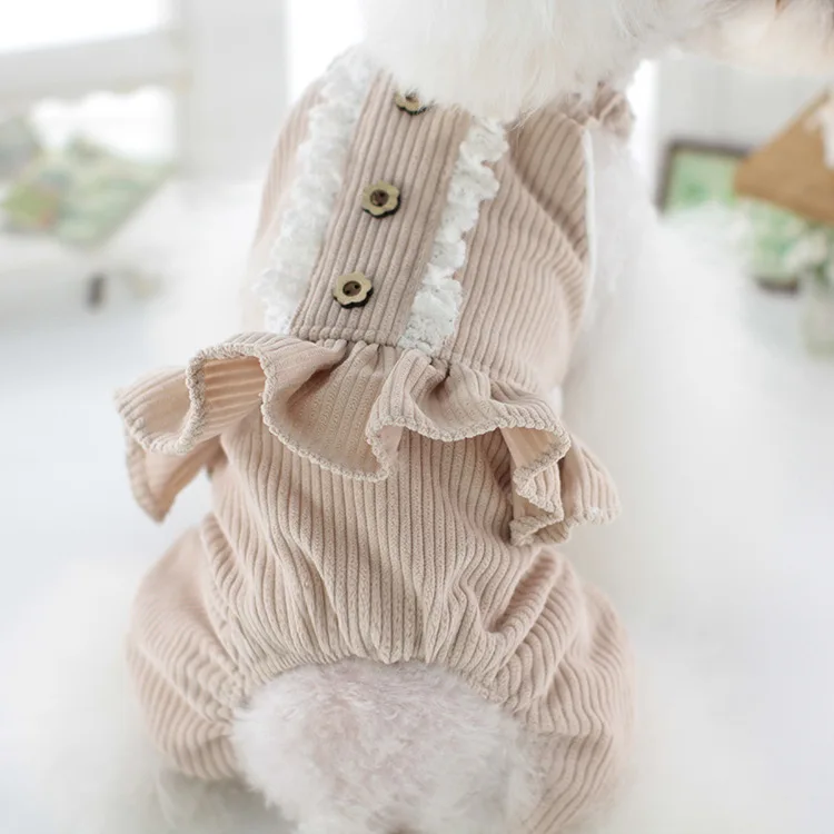 Dog Autumn/Winter Corduroy Lace Strap Teddy Bear Cat Pet Clothes Dog Pajamas Puppy Clothes Dog Overalls Clothes Winter