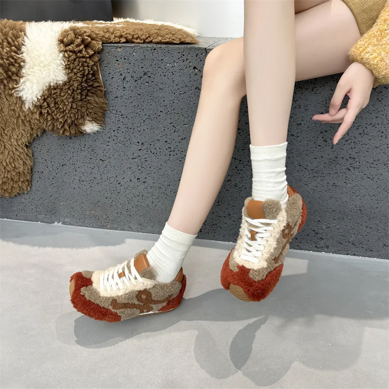 أحذية نسائية 2025 نمط جديد أحذية Dexun المسطحة، أحذية نسائية مريحة ودافئة من الصوف والثلج القطني أحذية نسائية