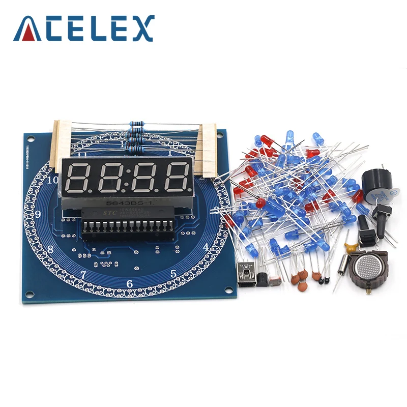 Free Shipping DS1302 Rotating LED Display Alarm Electronic Clock Module DIY KIT LED Temperature Display for arduino