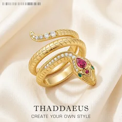 Golden Snake Ring Fine Jewerly For Women Summer Brand New Bohemia Gift In 925 Sterling Silver