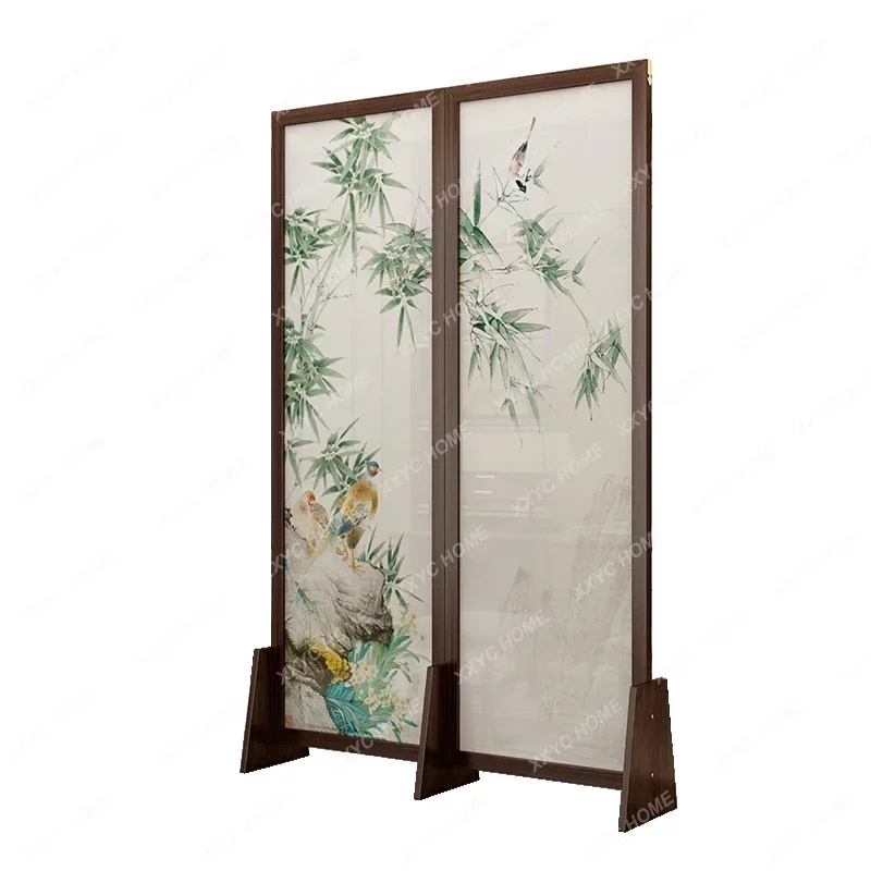 

Screen Solid Wood Partition Folding Mobile Blocking Entrance Living Room Double-Sided New Chinese Office Chinese Painting Bamboo