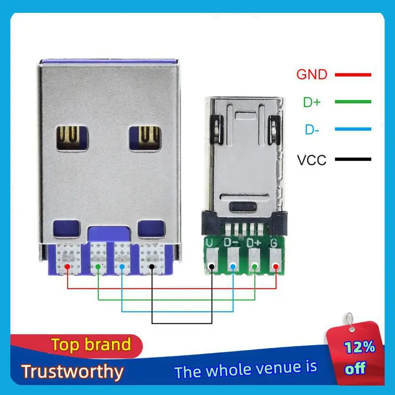 1/3pcs Double-sided Micro USB Plug Solder Plate Micro 5P Plug Usb Connector+ Type A 3A 4PIN Male USB OTG Data Charge DIY