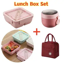 Portable Lunch Box Lunch Bags for Children School Office Bento Box with Tableware Thermal Bag Complete Kit Microwavable Heating