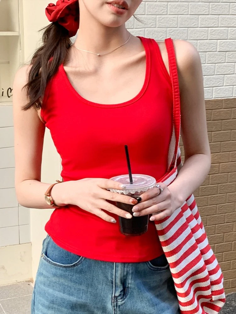 2026 Sommer Trendiges Damen-Camisole im koreanischen minimalistischen Stil – schmal geschnittenes Tanktop für Layering, Streetwear und den Alltag – schicke O-Neck-Oberteile
