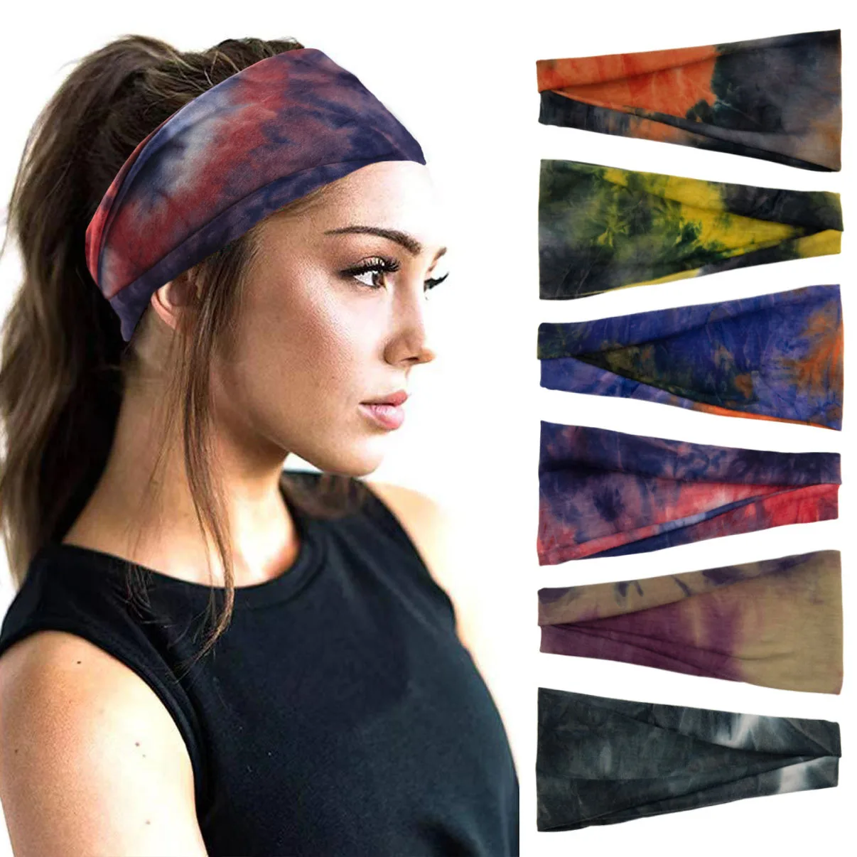 

Tie dye printed yoga exercise sweatband headband Outdoor sports headband hairband