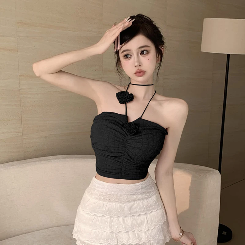 Tanks Women Summer Backless Solid Pleated Irregular Slim Aesthetic Exquisite Y2k Trendy Cropped Beached Fairycore Sexy