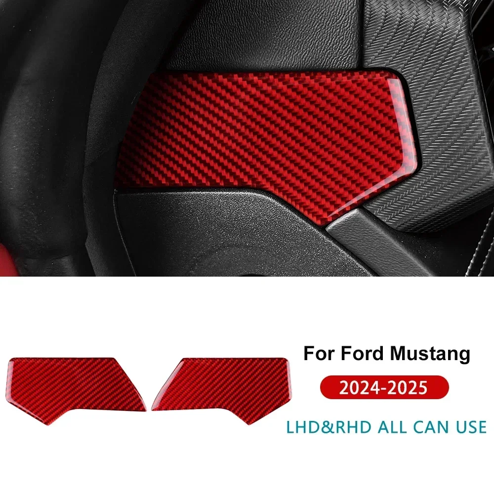 Car Instrument Panel Side Real Soft Carbon Fiber Sticker LHD RHD Interior Trim Accessories For Ford Mustang GT 2024 2025 Accs