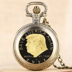 Vintage-Style Trump 2024 Election Memorial Pocket Watch - Quartz Movement, Round Dial, Unique Bronze Necklace Souvenir Gift