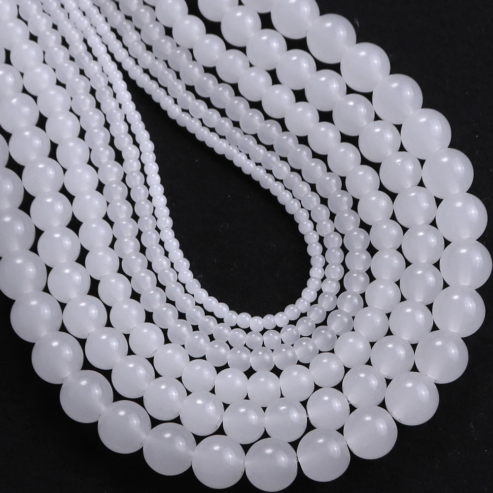 Apx 30-90pcs/strand White Round Glass Beads Loose Spacer Beads Smooth Polished For DIY Bracelet Necklace Jewelry Making Supplies