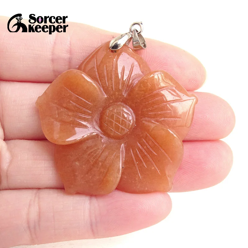 Natural Red Aventurine Hand Carved Flowers Jade Pendant Fashion Boutique Jewelry Women\'s Jasper Amulet Necklaces Gift BK002