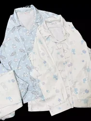 Original Water Color Cute Pajamas Girl Women's Subcultural Cat Paws Cat Head Ice Silk Long-sleeved Shirt and Pants Sleepwear Set