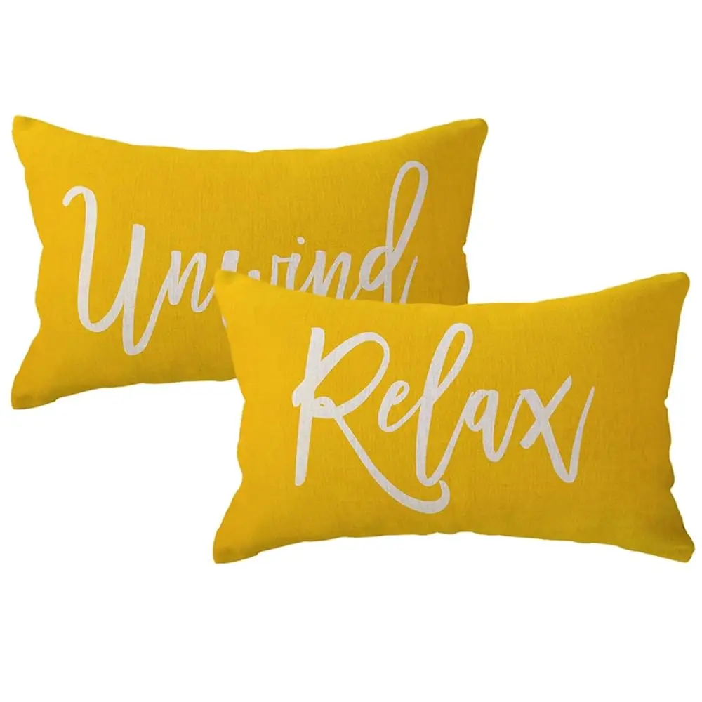

Relax&Unwind Throw Pillow Covers 12X20 Farmhouse Spring Summer Decorative Lumbar Pillowcases Porch Patio Cushion Covers 2Pa For
