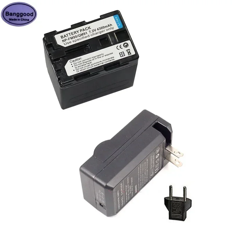 7.2V 4300mAh NP-FM90 NP-QM91 Camera Battery + AC Charger for Sony NP-QM70 NP-QM71D NP-FM50 NP-FM30 NP-FM70 NP-FM71 DCR-TRV20