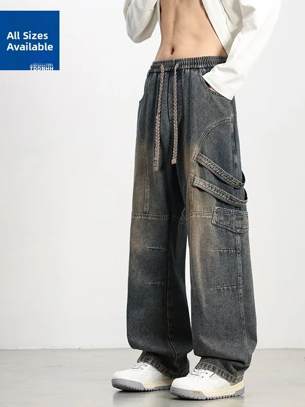 

Washed Denim Jeans Men's Spring Autumn New American Straight Leg Wide Leg Pants plus Size Big Code Men's Clothing