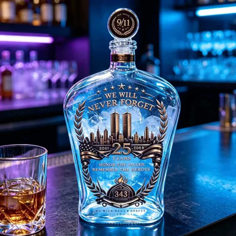 Unique Art Engraved Glass Decanter, Empty Crystal Liquor Bottle for Whiskey Brandy Rum, Tabletop Bar Ornament Gift