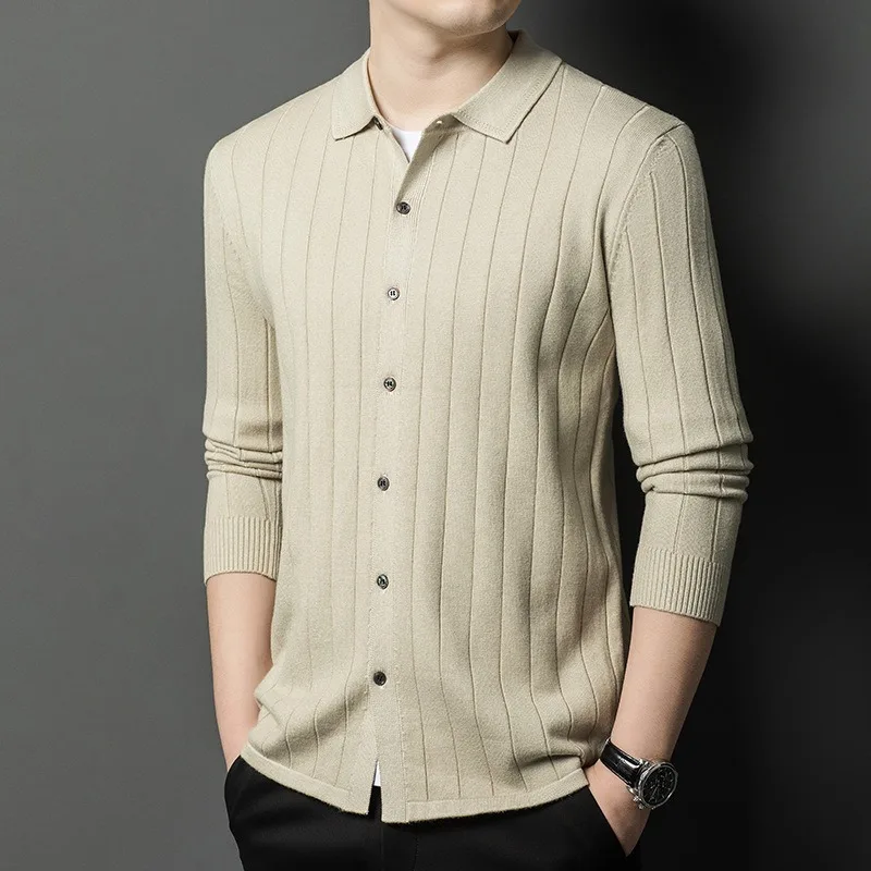 New Cardigan Knitted for Men Turn-down Collar Long Sleeve Sweaters Coats Autumn Casual Jackets Youth Man's Warm Winter Knitwear