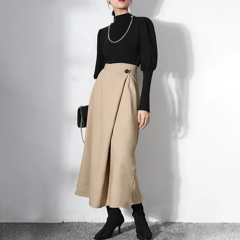 2023 New Fashion Autumn Casual Style Solid Irregular High Waist Loose Asymmetrical For Women Skirts