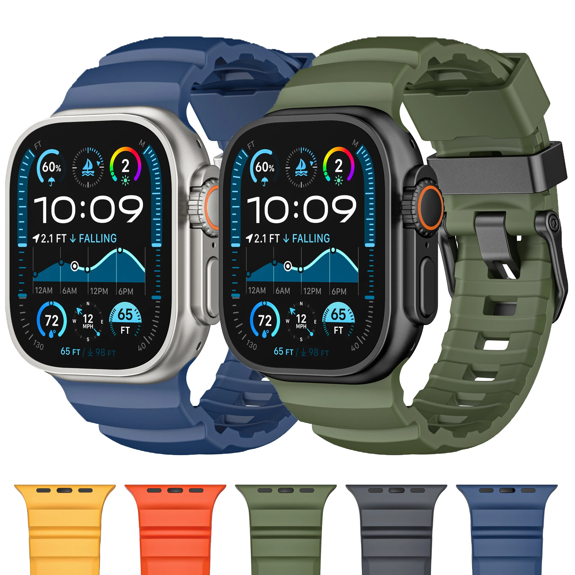 

Rubber Strap for Apple Watch Ultra 2 Band 49mm Silicone Sport Loop Bracelet For iwatch Series 10 9 8 7 6 SE 46mm 45mm 44mm 42mm