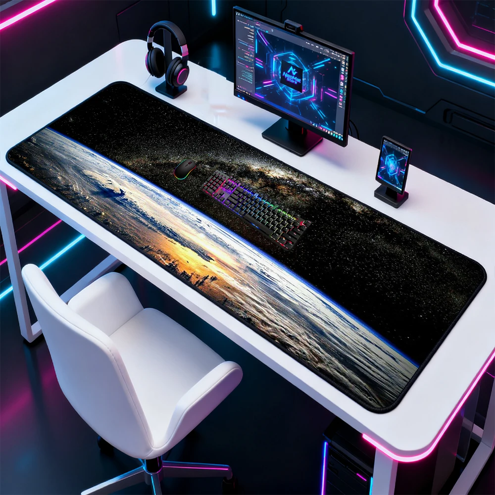 Space Galaxy Mouse Pad Pc Gaming Desk Mat 120x60 Cosmic Mousepad Giant Earth Sunrise View Accessories Full Desk Mousepads