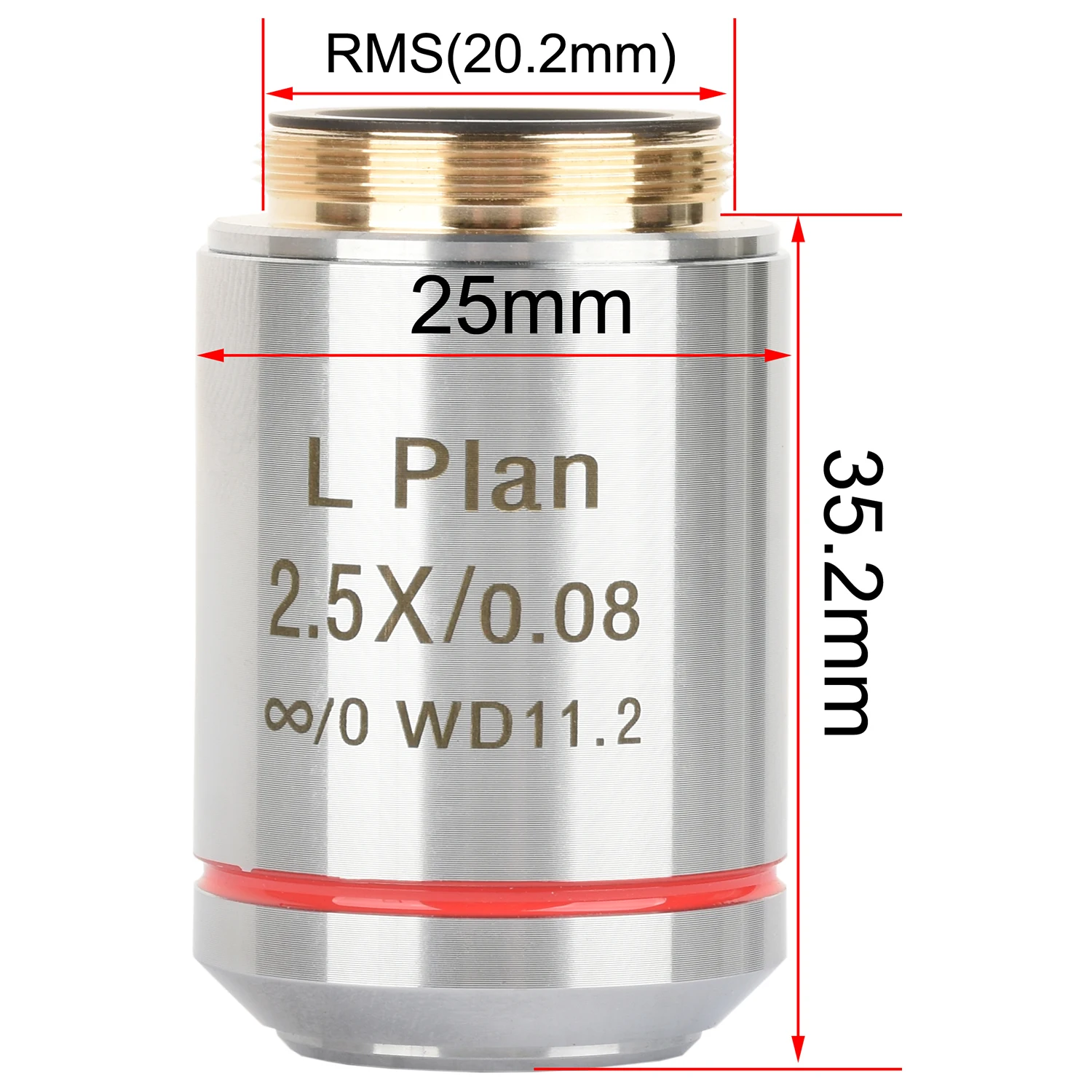 Objectif métallurgique achromatique à champ plat KOPPACE PL2.5X/WD11.2 Infinity LWD, interface 20,2 mm