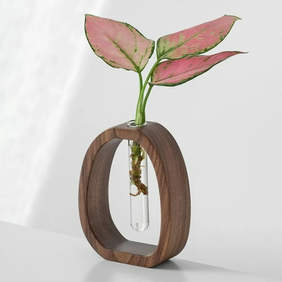 Black Walnut Plants Test Tube Vase with Wooden Stand Clear Flower Vase Table Plants Propagation Vase Home Office Desktop Decor