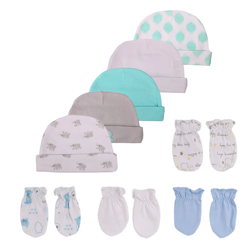 Cartoon 100%Cotton Baby Boy Girl Hats+Gloves Multi-piece Set Four Season Newborn Unisex Accessories 0-6M Infant Suits