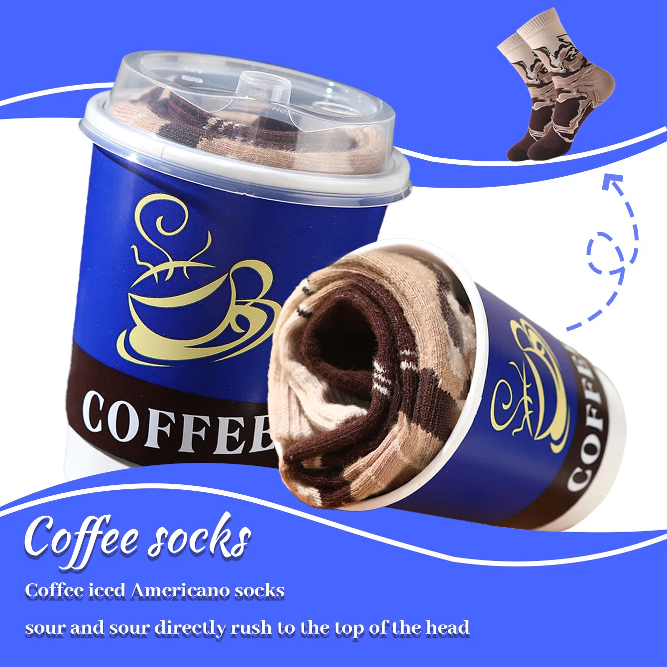 1 par de calcetines de media pantorrilla para hombre, adecuados para hombres y mujeres, calcetines coloridos novedosos y divertidos con caja de regalo para tazas de café, estilo de tendencia de moda europea y americana, cómodos y transpirables, regalo novedoso informal para fiestas, Navidad, Papá Noel, estilo de otoño e invierno