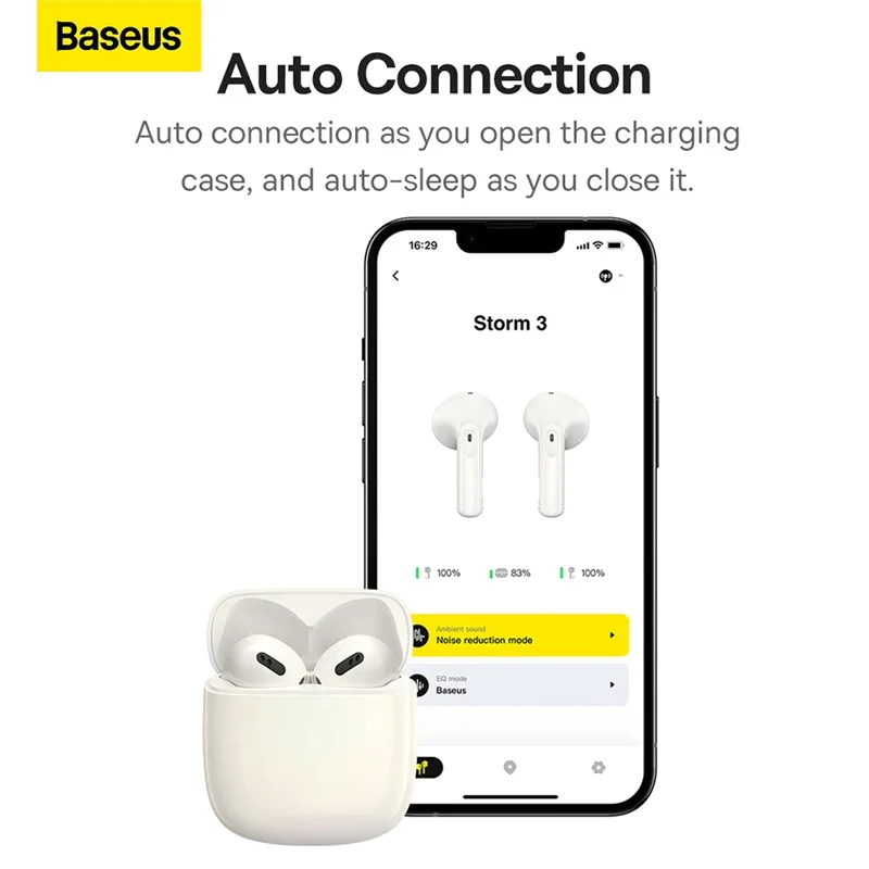 Imagem -05 - Baseus-storm Wireless Headphones Bluetooth 5.2 Earphones Cancelamento de Ruído Adaptativo Hifi Earbuds Fone Headsets Gamer Pro 6mic