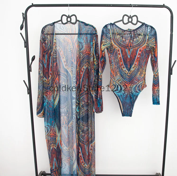 Nuovo 2025 costume da bagno sexy donna costume da bagno estivo bikini set 2 pezzi costumi da bagno a maniche lunghe cover up kimono da spiaggia per le donne