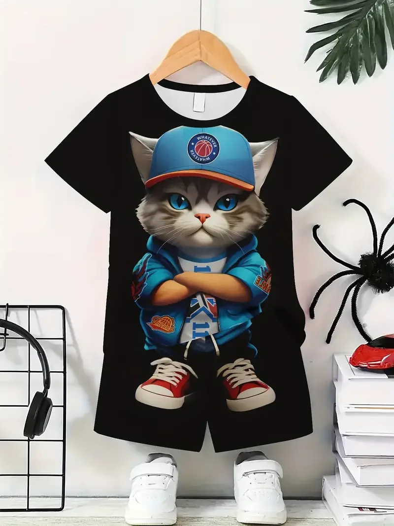 Pantaloncini a maniche corte con top stampato in 3D con nuovo modello estivo Set da due pezzi per top uomo e donna a maniche corte