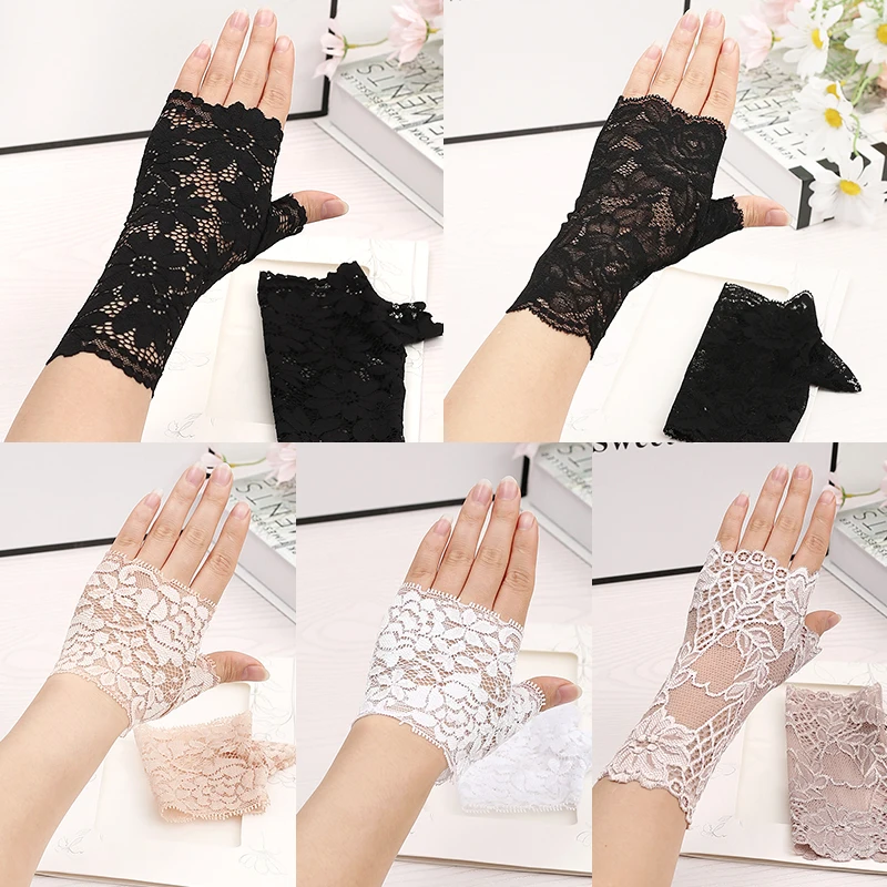 

Fingerless Womens Sexy Lace Long Gloves Ladies Half Finger Fishnet Mesh Mitten Fashion Sailor Dance Handschoenen Black Gloves