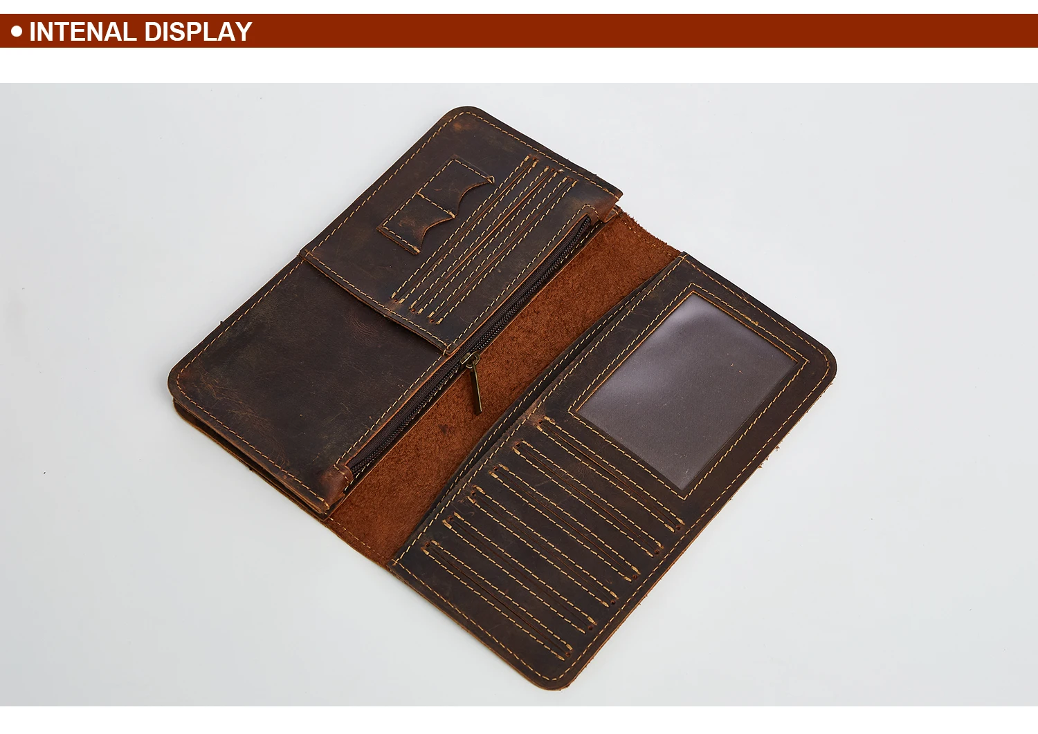 Genuine Leather Wallet for Men Crazy Horse Skin Large Capacity Casual Handbag Long Retro Fashion male Multi card wallet