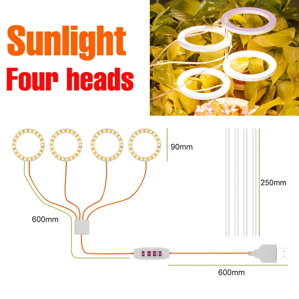 USB DC5V LED-kweeklampen Volledig spectrum Ringlamp Dimbaar met timing Auto aan/uit voor bloemen Succulente potplanten Teelt