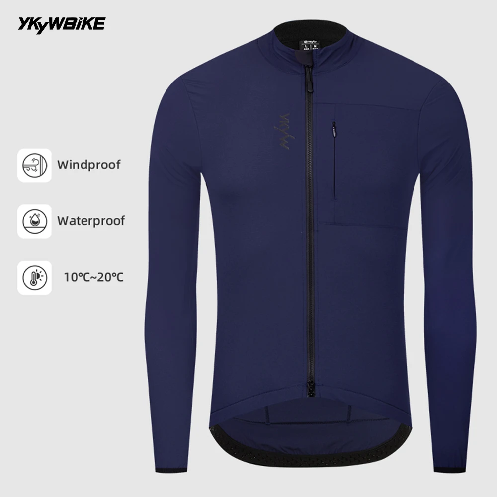 YKYW Waterproof Windproof Men Long Sleeve Cycling Jacket Thermal Fleece Bicycle Windbreaker Coat Road Bike Cycling Clothing Top