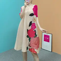 Wrinkle Retro Improved Qipao Dress 2024 Summer New Fashion Peony Large Mom's Dress  vestido feminino