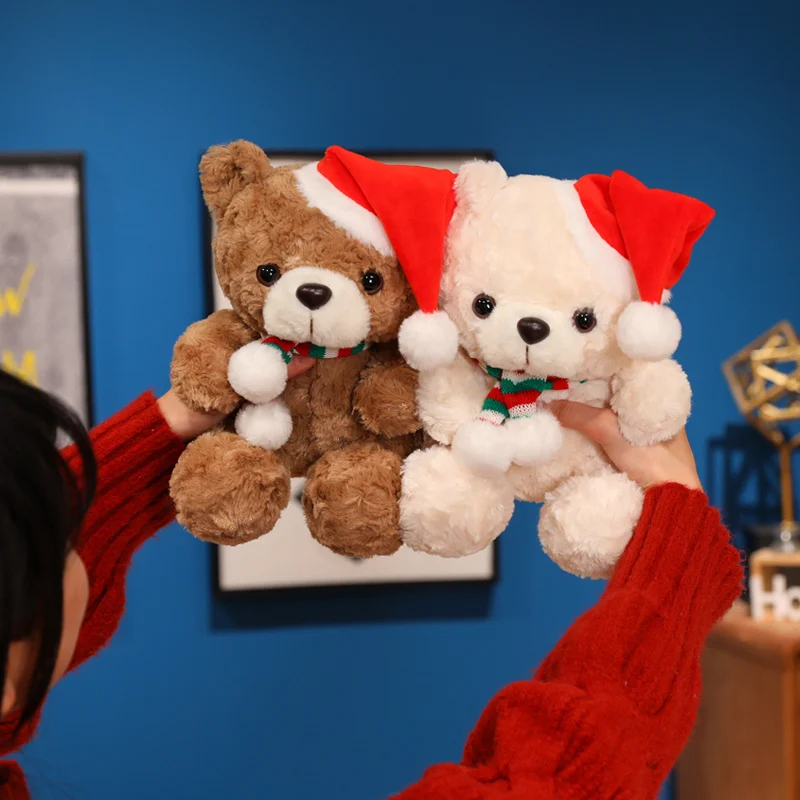 18/23 سنتيمتر عيد الميلاد الدب وشاح قبعة محاكاة الحيوان ألعاب من القطيفة دمى الكرتون الأبيض البني يجلس الموقف الفتيات هدايا عيد الميلاد