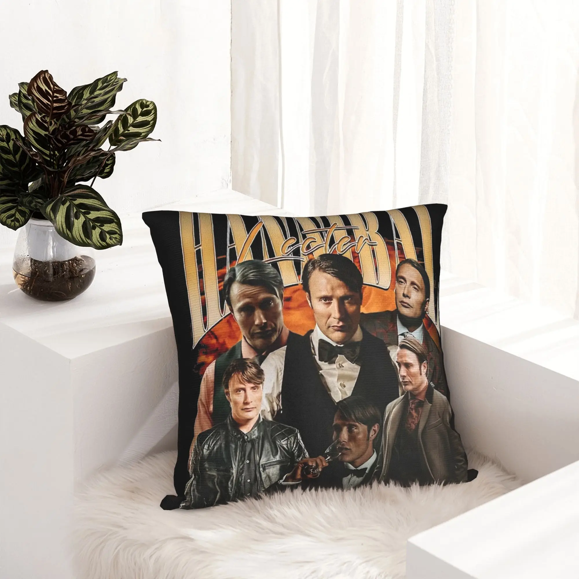 Hannibal Lecter Mads Mikkelsen Pillowcase Printed Polyester Cushion Cover Decoration Throw Pillow Case Cover Home Zipper 45X45cm