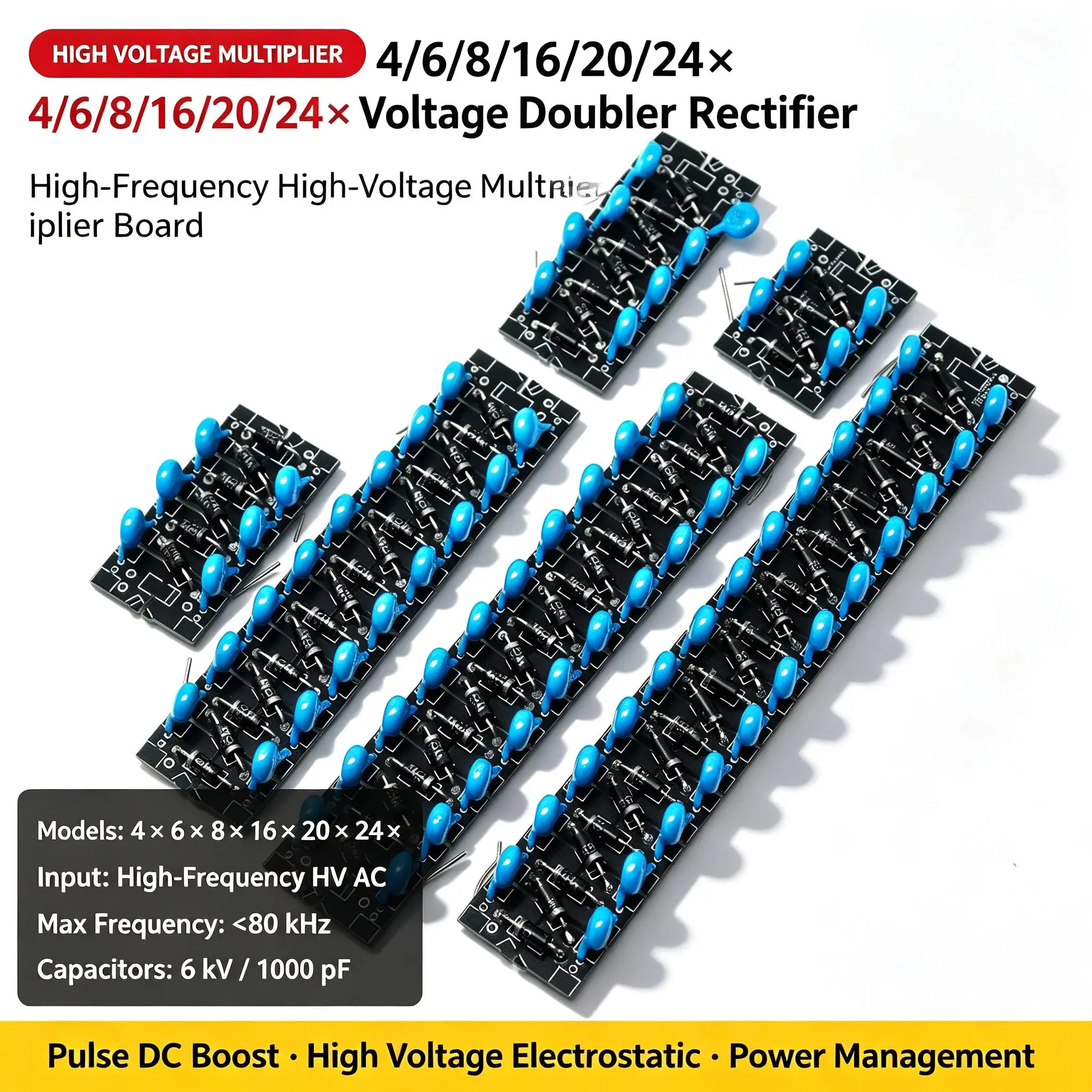 DYKB HF HV Multiplier Board 4/6/8/16/20/24x Voltage Doubler Rectifier Circuit Pulse DC Booster HV Electrostatic Power Management