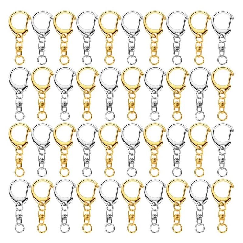 100 Piece D Hook Keychain Hardware With Jump Rings, Metal Split Key Ring Clips With Chain For Craft Charm Making DIY