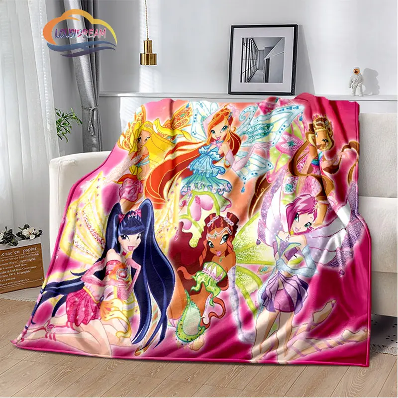 Cartoon Throw Blanket W-Winx club Bedroom Decoration Anime Girl  for Sofa Bed Living Room Office Children\'s blanket Gift