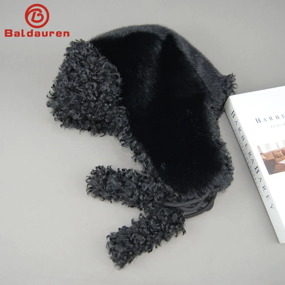 

Real Fur Wool Hat Unisex New Winter Warm Bomber Russian Ushanka Hats With Ear Flaps Cow Leather Thick Snow Earflaps Baseball Cap