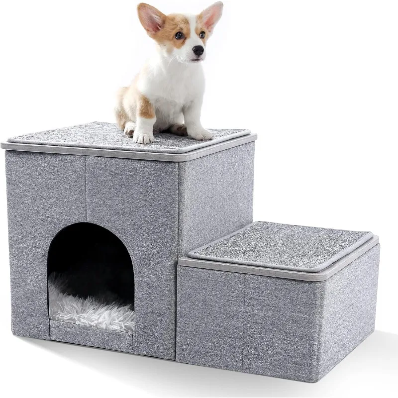 

Cat Stairs for Bed, Pet Steps Puppy Dog Ladder for Old Cats, Doggie Step Stool for Small Dogs with Storage, Dog Ramps