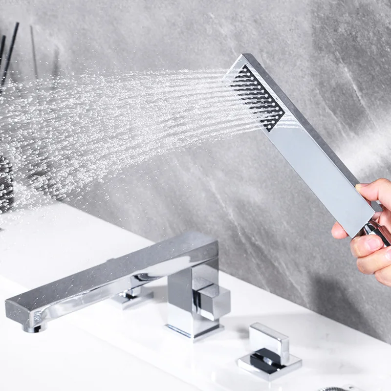 Modern Bathroom Faucet 3 Hole 4 Hole Waterfall Spout Tub Filler Deck Mounted Hot Cold Water