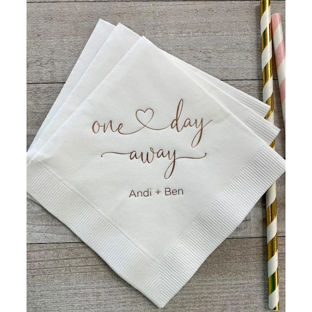 

50pcs Personalized Rehearsal Napkins Custom Printed One Day Away Beverage Cocktail Luncheon Docktail Luncheon Dinner Guest Towel